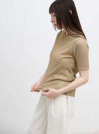 ストレッチ透かし編みデザインTシャツ
