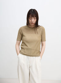 ストレッチ透かし編みデザインTシャツ