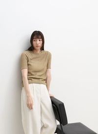 ストレッチ透かし編みデザインTシャツ