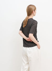 ストレッチ透かし編みデザインTシャツ