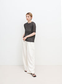 ストレッチ透かし編みデザインTシャツ