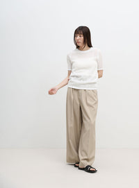 ストレッチ透かし編みデザインTシャツ