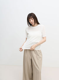 ストレッチ透かし編みデザインTシャツ