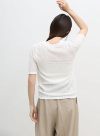 ストレッチ透かし編みデザインTシャツ