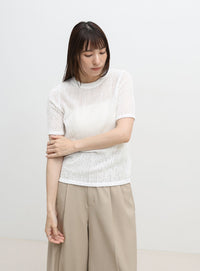 ストレッチ透かし編みデザインTシャツ
