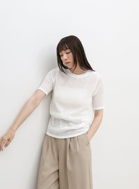 ストレッチ透かし編みデザインTシャツ