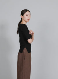 【Et】side-slit ribbed T-shirt
