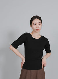 【Et】side-slit ribbed T-shirt
