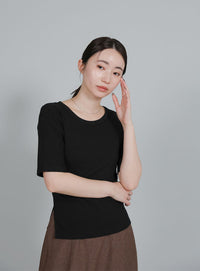 【Et】side-slit ribbed T-shirt