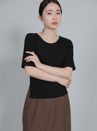 【Et】side-slit ribbed T-shirt