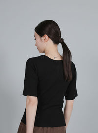 【Et】side-slit ribbed T-shirt