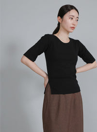 【Et】side-slit ribbed T-shirt