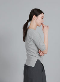 【Et】side-slit ribbed T-shirt
