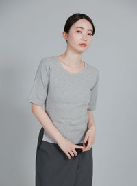 【Et】side-slit ribbed T-shirt