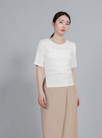 【Et】side-slit ribbed T-shirt