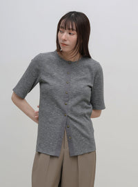 クルーネックセンターラインリブトップス
