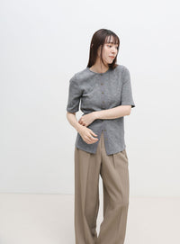 クルーネックセンターラインリブトップス