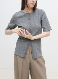 クルーネックセンターラインリブトップス