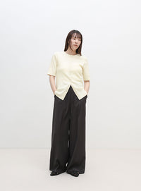 クルーネックセンターラインリブトップス
