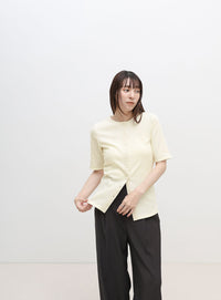 クルーネックセンターラインリブトップス