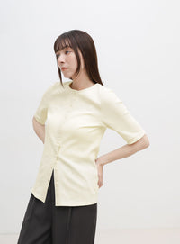 クルーネックセンターラインリブトップス