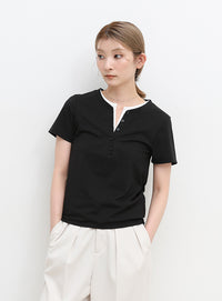 レイヤードライクヘンリーネックＴシャツ