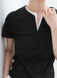 レイヤードライクヘンリーネックＴシャツ