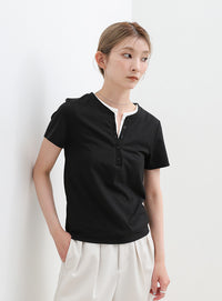 レイヤードライクヘンリーネックＴシャツ