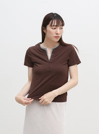 レイヤードライクヘンリーネックＴシャツ