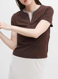 レイヤードライクヘンリーネックＴシャツ