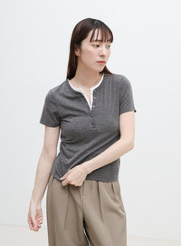 レイヤードライクヘンリーネックＴシャツ