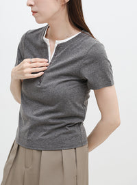 レイヤードライクヘンリーネックＴシャツ