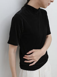 プチハイネックライトベロアTシャツ