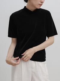 プチハイネックライトベロアTシャツ