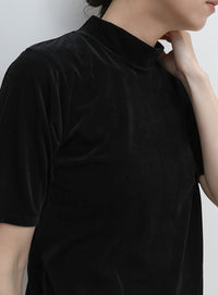 プチハイネックライトベロアTシャツ