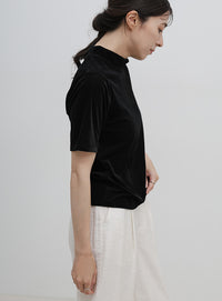 プチハイネックライトベロアTシャツ