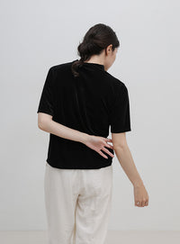 プチハイネックライトベロアTシャツ