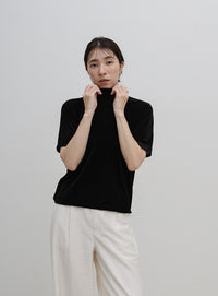 プチハイネックライトベロアTシャツ