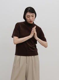 プチハイネックライトベロアTシャツ