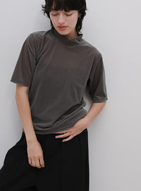 プチハイネックライトベロアTシャツ