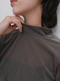 プチハイネックライトベロアTシャツ