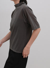 プチハイネックライトベロアTシャツ