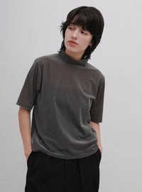 プチハイネックライトベロアTシャツ