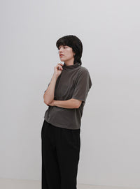 プチハイネックライトベロアTシャツ