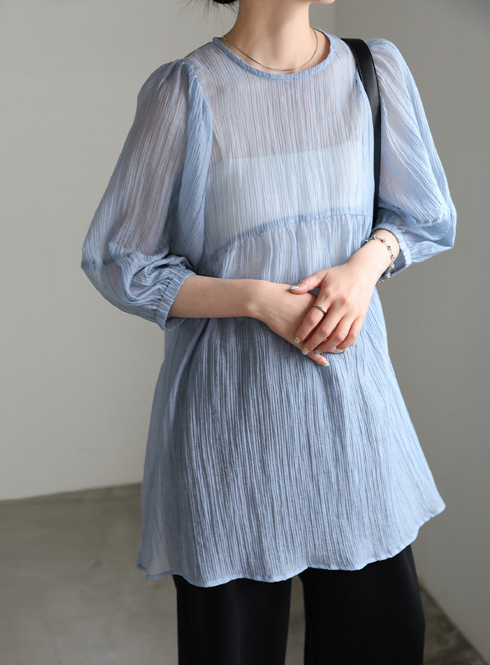ボリュームスリーブシアーチュニック【SALE】