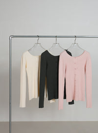 2WAYクルーネックリブシンプルカーディガン