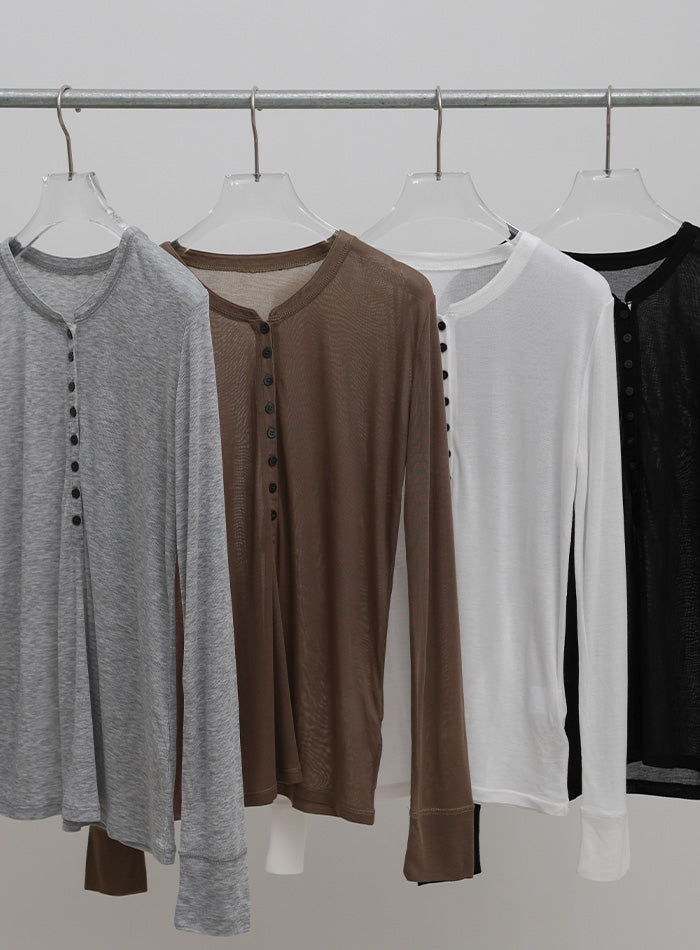 ボタンデザインシアーヘンリーネックロンT – SELECT MOCA