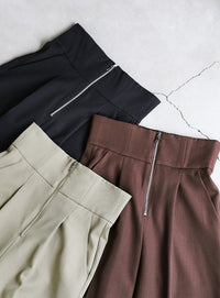 フロントファスナーハイウエストタックパンツ