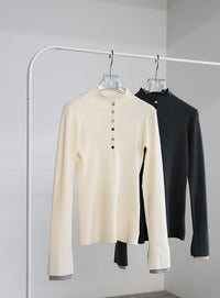 レイヤードスリーブヘンリーネックニット