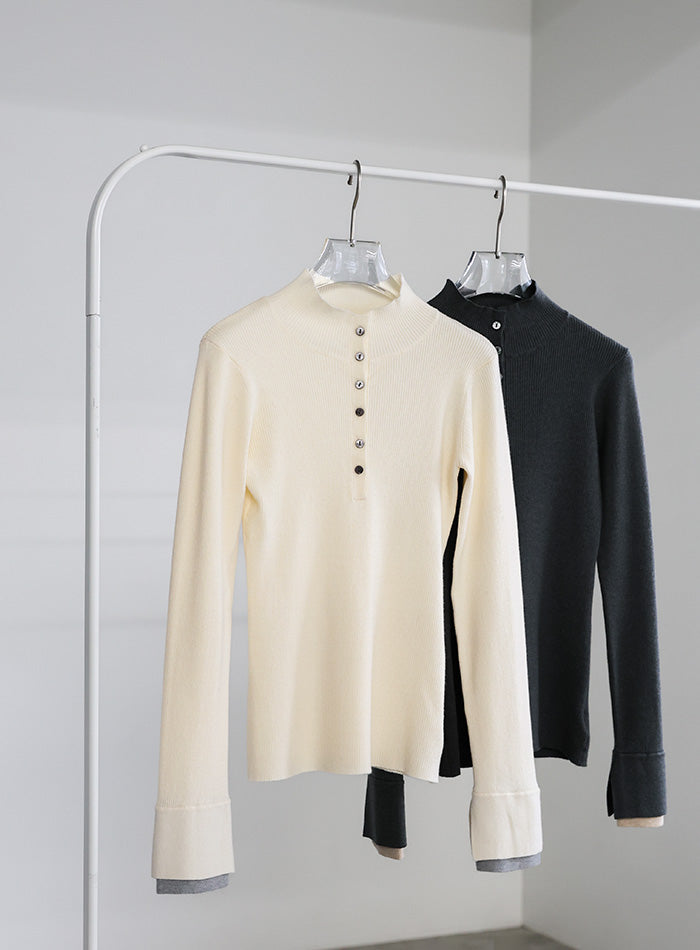 レイヤードスリーブヘンリーネックニット